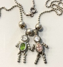 VINTAGE Boy Girl Birthstone Charm Pendants Necklace JIGGLY LEGS CZ SILVER 925