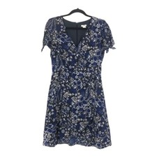 J. Crew Factory Floral Dress Size 4 Blue Faux Wrap Style J0923