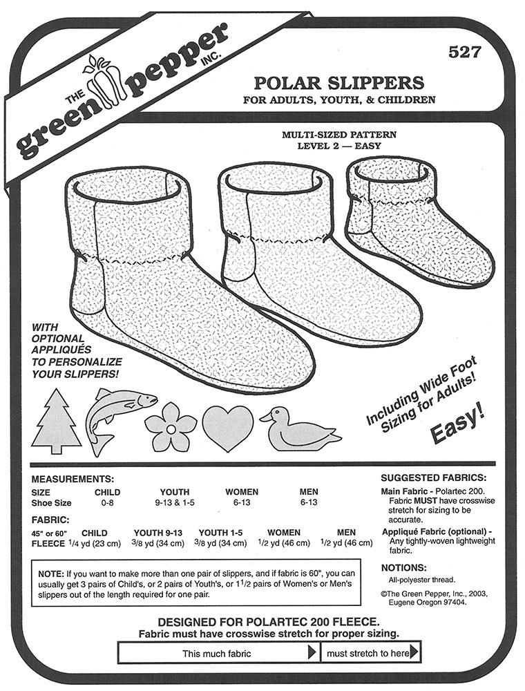 Green Pepper Sewing Patterns,Polar Fleece Slipper Pattern GP527
