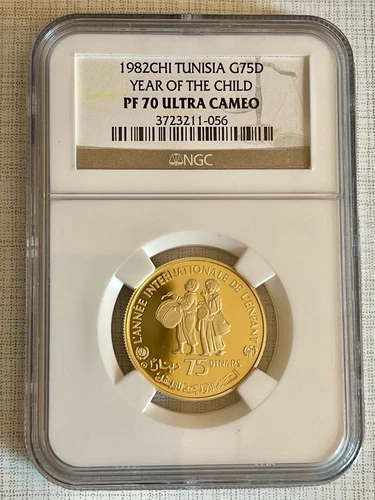 Tunisia 1982 Year of Child 75 Dinars Gold NGC PF70 ULTRA CAMEO Sku# 1876
