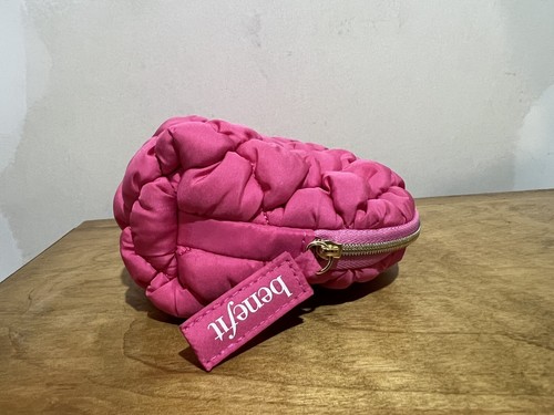 Benefit Cosmetics Bright Pink Puffy Makeup Cosmetic Bag 8x5 Cute - Picture 3 of 10