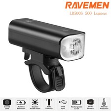 RAVEMEN Bike Front Light Bicycle Head Rechargeable Flashing Curved Lens LR500
