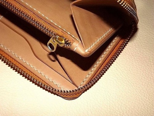 Hand Made Japan Tochigi Vegetable Tanned Leather Long Wallet Zipper Handbags - Picture 6 of 8