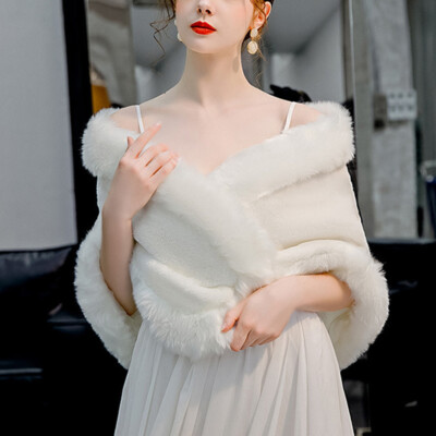 Faux Fur Ivory Bolero Elegant Wedding Bridal Wrap Shawl Jacket