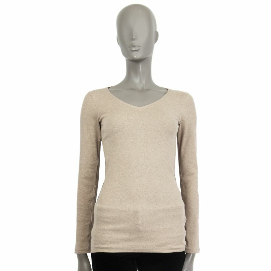 59882 auth BRUNELLO CUCINELLI beige cotton FINE RIB LONGSLEEVE