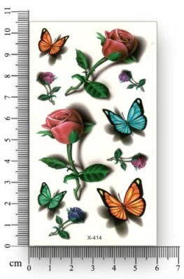 Flash Tatouage Temporaire À Coller 3D Fleurs Rose Bleue Rouge Orange Lila Petit - Photo 1/3