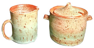 IRIS BARNA Signed Studio Art Pottery Santa Fe New Mexico Cream & Sugar~'60s RARE