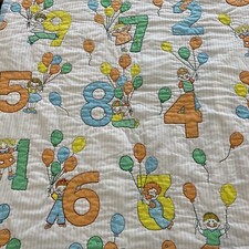 Baby Quilt Hand-Quilted Blanket Pink Blue Numbers  Ballons 40x45 1960's