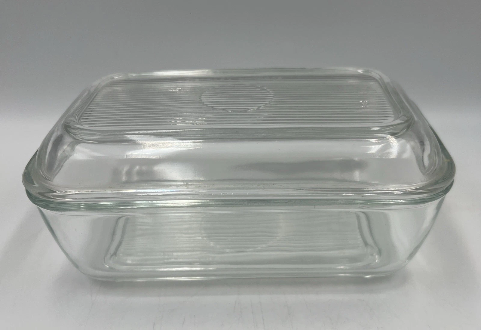Vintage Arcoroc France Butter Dish w/Lid Ribbed Glass French Country Kitchen Vgc