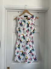 Women’s Mela London White Tropical Parrots Print Mini Dress Size 10 Sleeveless