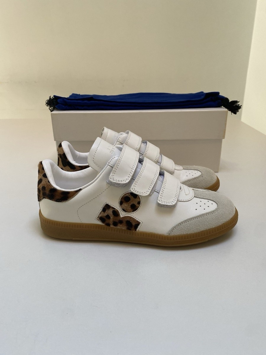Isabel Marant Classic Beth Logo Sneaker White Leather/Leopard sz