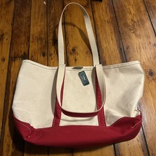 Vintage LL Bean Boat And Tote Ivory Red USA Made BIG Long Strap 21”/14” Canvas