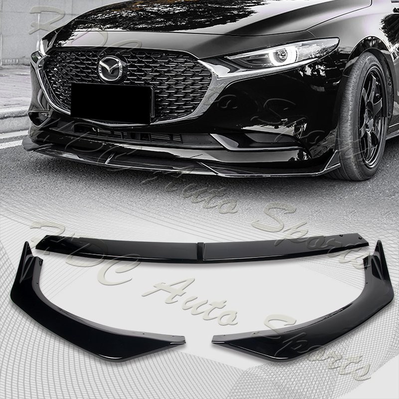 For 2019-2023 Mazda 3 Mazda3 Painted Black Front Bumper Lip Body