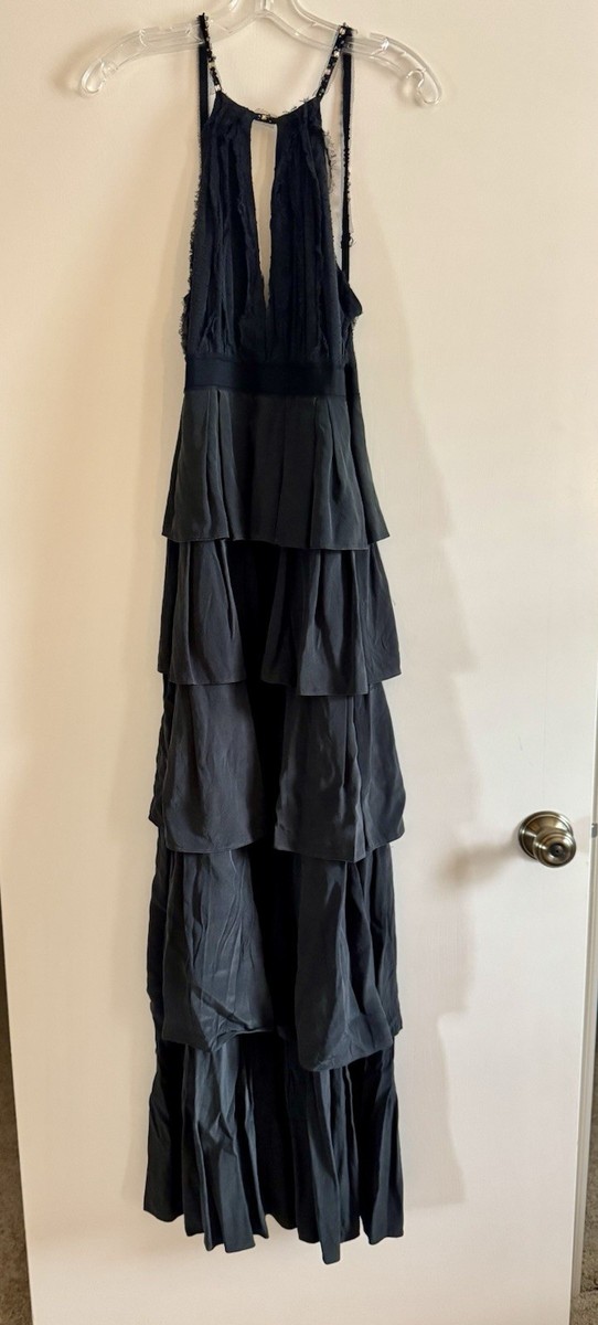bcbg black formal dress High Draped Slit Gown