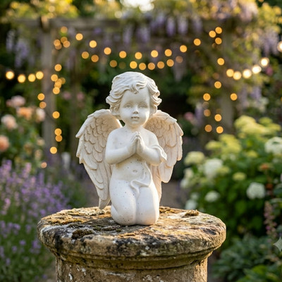 Betender Cherub Engel Ornament weiß Gedenkfigur Haus Garten Geschenk Deko