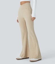 NWT Halara Womens Ribbed Knit Crossover High Waist Pocket Flare Pants S Regular