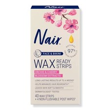 Nair Hair Remover Wax Ready-Strips For Face  Bikini No Warming 40 Wax Strips