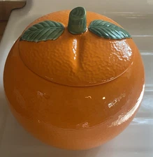 Vintage Kitsch Orange Fruit Shaped Ceramic Cookie Jar With Lid-8.5" Tall X 9" W