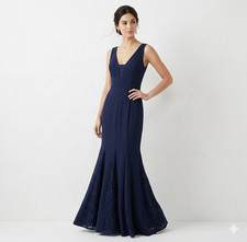 Elegant Mermaid Gown Lace Formal Evening Prom Wedding Guest Navy Blue Dress 4