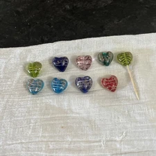 Lot Of 9 Heart Murano Style Millefiori Pendant/bracelet  Charms 1/2"