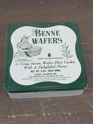 Benne Wafers Vintage Metal Tin Byrd Cookie Co. Savannah GA Empty Cookie Tin