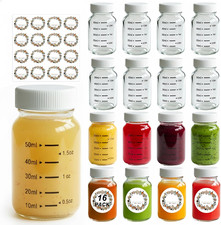 16 Pack 2Oz Wellness Shot Glass Bottles with White Caps, Reusable Leakproof
