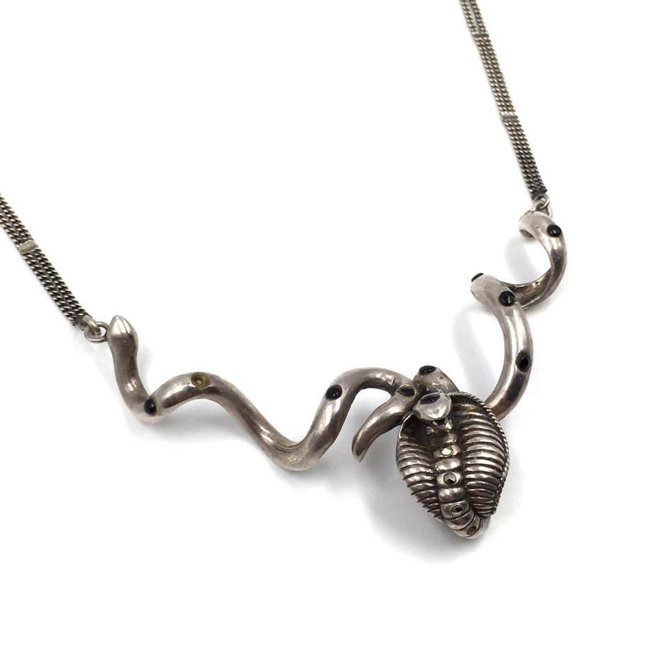 Collar 45cm Plata 925 Joyería Antigua Cobra Serpiente Collar Ónix Negro - Imagen 4 de 4