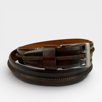 COLE HAAN Mens Leather Belt Silver Buckle Dark Brown Dress Casual Size 105/42