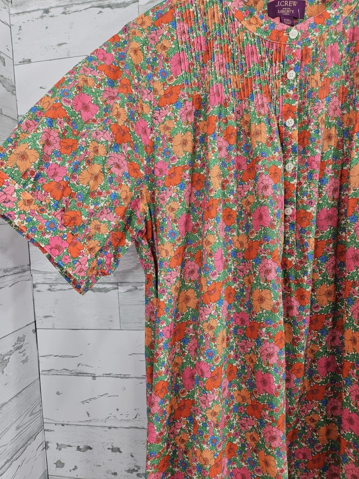 J Crew Liberty Fabric Short Sleeve Mini Shirt Dress Meadow Song Fabric Women XXL - Image 3 of 4