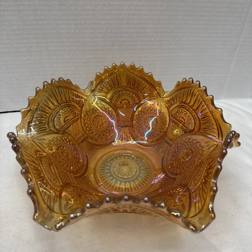 RARE Fruit Bowl Carnival Marigold by Imperial Glass-Ohio Ruffled star  10x4”