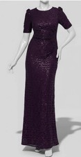 XSCAPE Women's Purple Sequined Lace Gown Dress Size 16