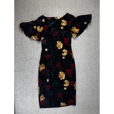 Calvin Klein Dress 2 Black Floral Velvet Sheath Flutter Sleeve Dark Romantic