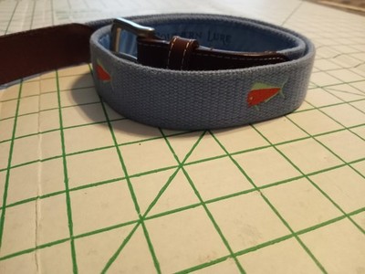 Southern Lure Belt Mens S 34 Nantucket Blue Canvas Leather Mahi Fish Sportfish