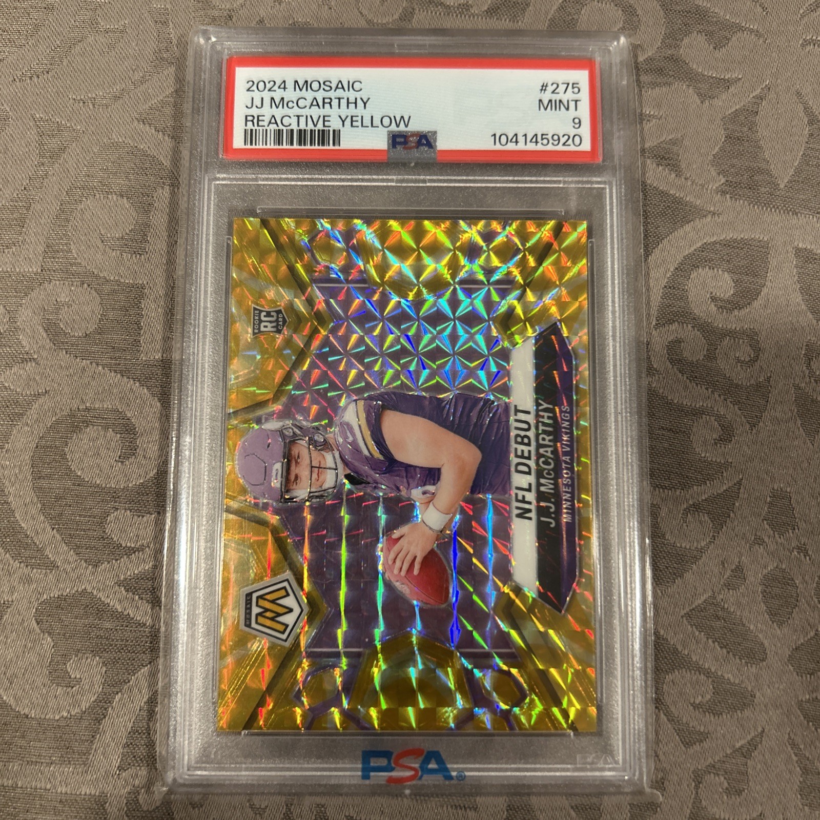 2024 PANINI MOSAIC JJ McCARTHY #275 - REACTIVE YELLOW PSA 9 - Minnesota Vikings