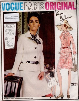 1969 Vintage VOGUE Schnittmuster B36in 2-Teiler Anzug & Bluse (2420R) P Balmain