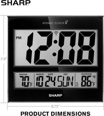 Sharp Atomic Clock   Never Needs Setting, Jumbo 3  Easy-Read Display, Indoor & O