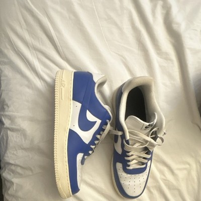 Nike Air Force 1 Blue White Leather Low Top Basketball Sneakers