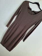 Bar lll Jersey Knit Body Con Midi Dress Womens S Black Brown Striped Nautical...