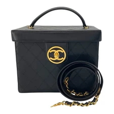 CHANEL Bicolor Vanity Bag Black Calfskin Gold Hardware Dust Bag Strap #OK1788