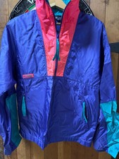 Vintage 90s Columbia Purple Pink Teal Neon Color Block Full Zip Windbreaker Sz S