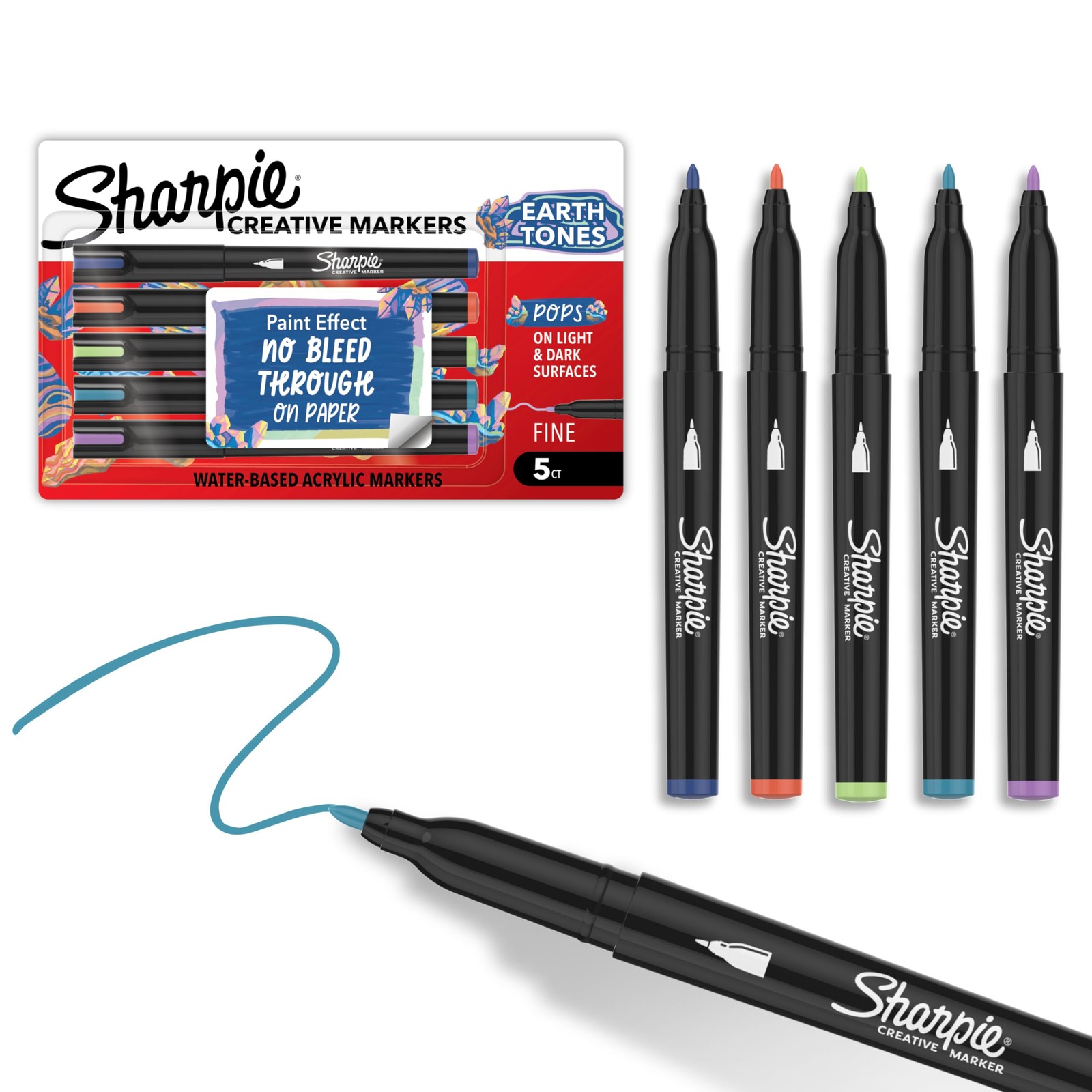 Earth Tone Acrylic Paint Markers, Fine Tip, Water-Based, 5 C