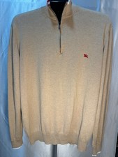 Burberry London 1/4 Zip Merino Wool Sweater Size L Made in Italy Beige