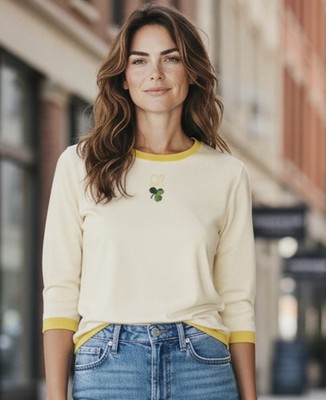 Loewe Shamrock Half Sleeve Sweater 100% Wool  L  Fine Gage Made in Italy READ