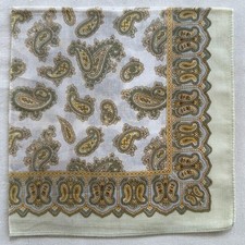 Vintage Mens Handkerchief Cotton Green Paisley Border Damask Pocket Square 17" P
