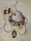Nautical Anchor Jewelry Set Necklace Earrings Bracelet Navy Blue Gold Tone  — photo 2