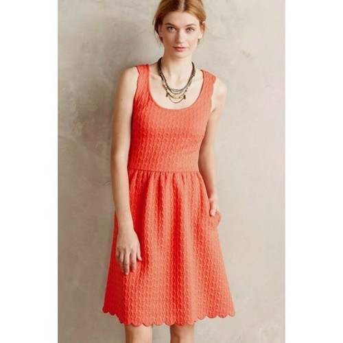 Anthropologie Maeve Coral Caye Scalloped Dress Womens Size XS NWT Sleeveless