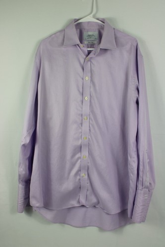 Charles Tyrwhitt Mens Dress Shirt 17 33 Purple Check Long Sleeve French Cuff - Picture 2 of 8
