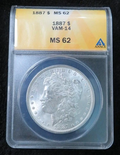 1887 Morgan Silver Dollar * ANACS Graded MS62 * VAM-14 * Toned Reverse