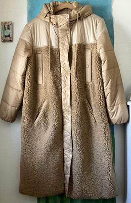 Avec Les Filles Anthropologie Faux Fur Sherpa Hooded Padded COAT , Camel Tan, XL