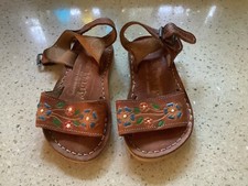 Unworn Baby/Toddler Girls Leather Sandals, Size 3, Mexico, Flowers, Handmade